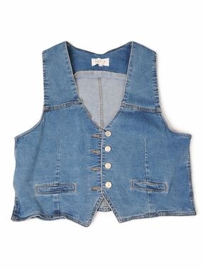 Nicole Miller New York Denim Vest Women’s XL Blue Button Front Fitted Y2K Style